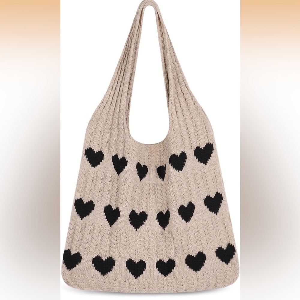 Heart Patterned crochet tote Bag